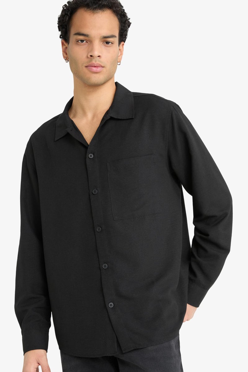 DeFacto Black Man Relax Fit Woven Long Sleeve Shirt Casual - Image 1